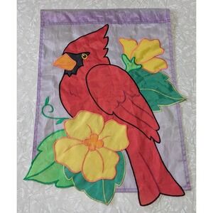 Vintage Garden Flag Cardinal Bird Daffodil Flower Spring Summer 13"x18"